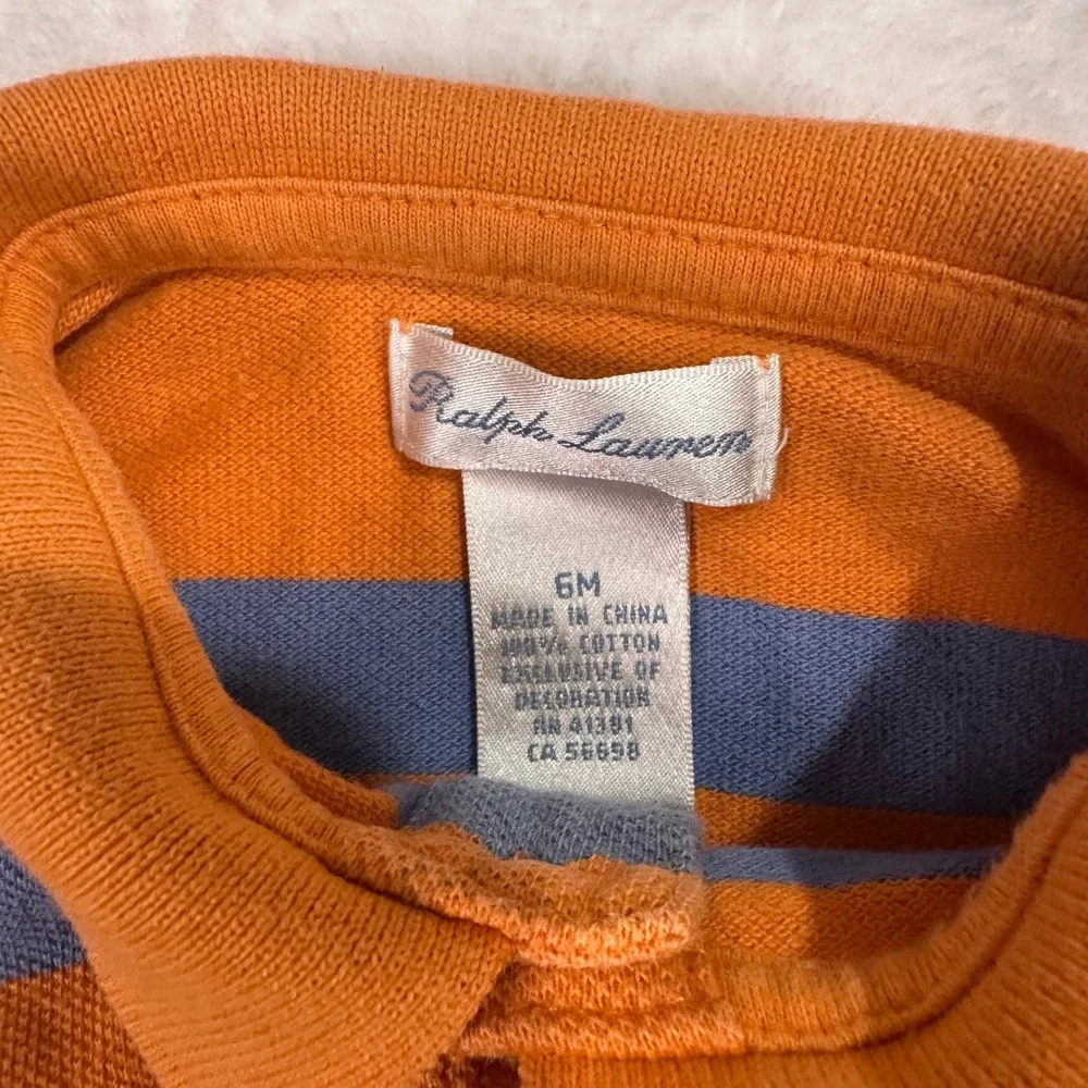 Ralph Lauren Polo Romper 6M Orange Blue Striped Short Sleeve Baby Boy